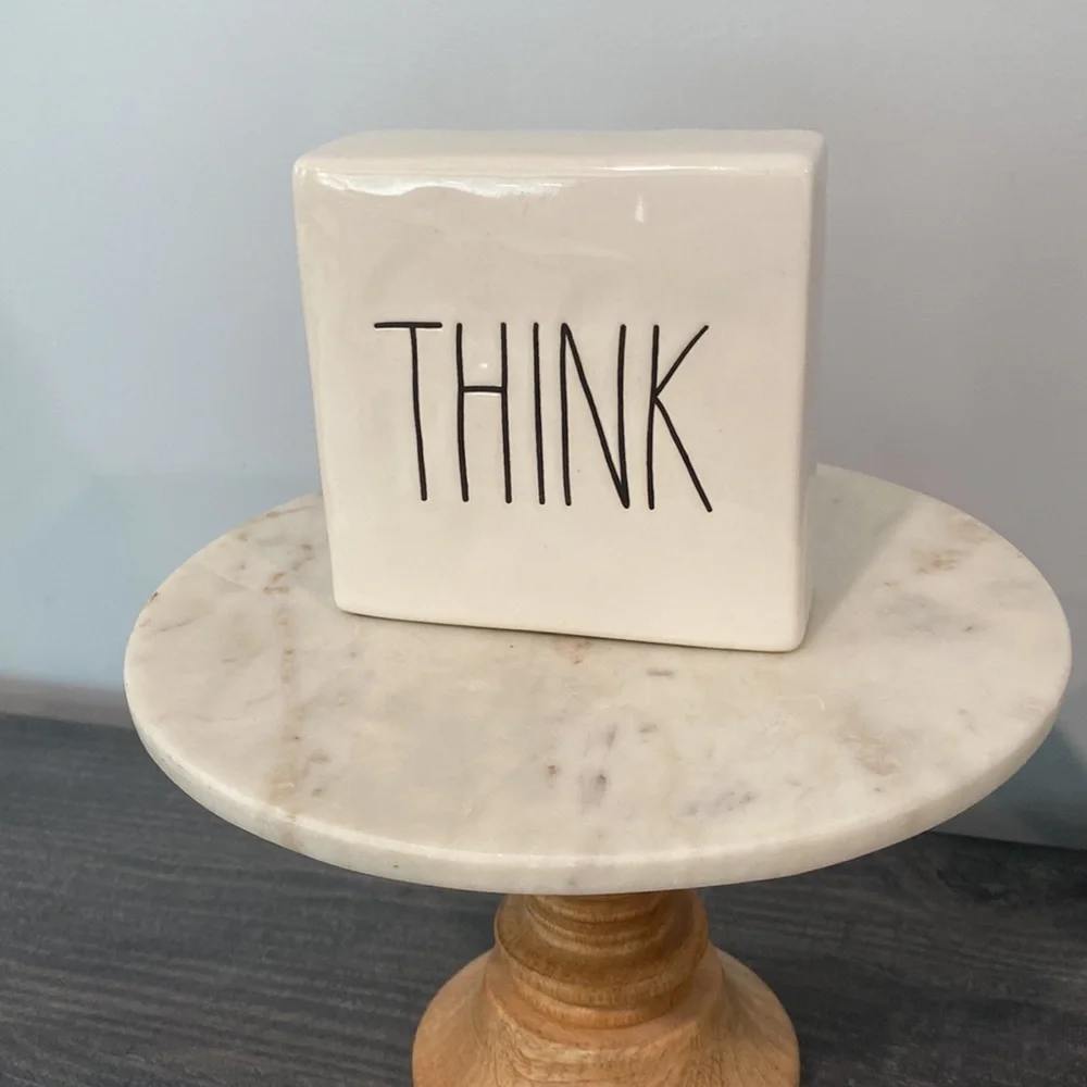 Rae Dunn THINK EVOLVE Ceramic Word Block Desk Decor